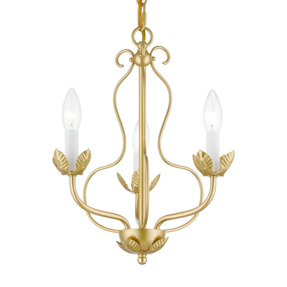 Mini Brass 3-Light Candle Chandelier in Soft Gold
