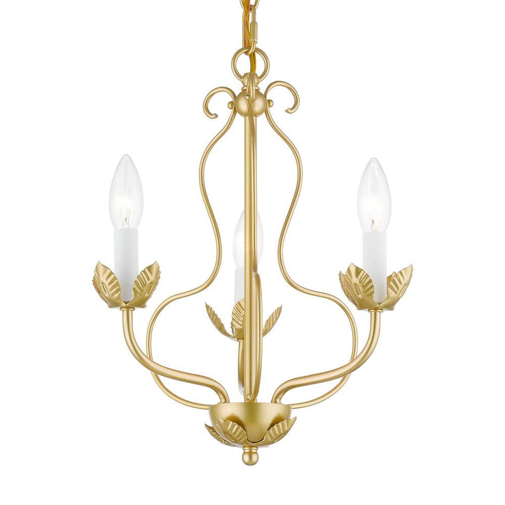 Mini Brass 3-Light Candle Chandelier in Soft Gold