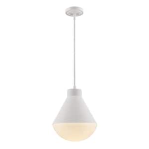 Ludlow 1-Light White Hanging Pendant Light Fixture with White Opal Glass Shade