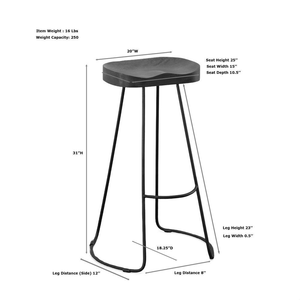 Chestnut and Black 31" Saddle Style Backless Bar Stools, Set of 2