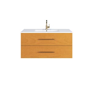 Napa 36 in. W x 18 in. D x 21-3/8 in. H Single Sink Bath Vanity Wall in Pacific Maple with Ceramic Integrated Countertop