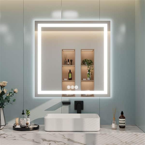 INSTER Luminous 36 in. W x 36 in. H Rectangular Frameless LED Mirror Dimmable Defog Wall-Mounted Bathroom Vanity Mirror