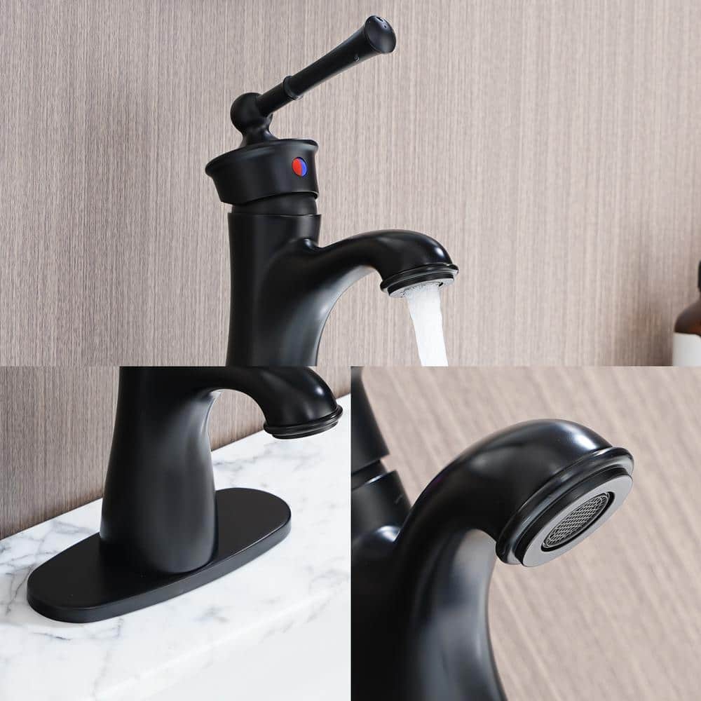 Matte Black Single Handle Bathroom Faucet with Drain Assembly