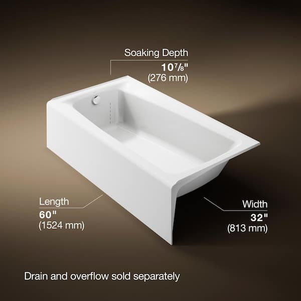 Mendota 60 in. x 32 in. Soaking Bathtub with Left-Hand Drain in White