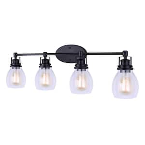 Carson 33 in. 4-Light Matte Black Vanity Light with Seeded Glass Shade