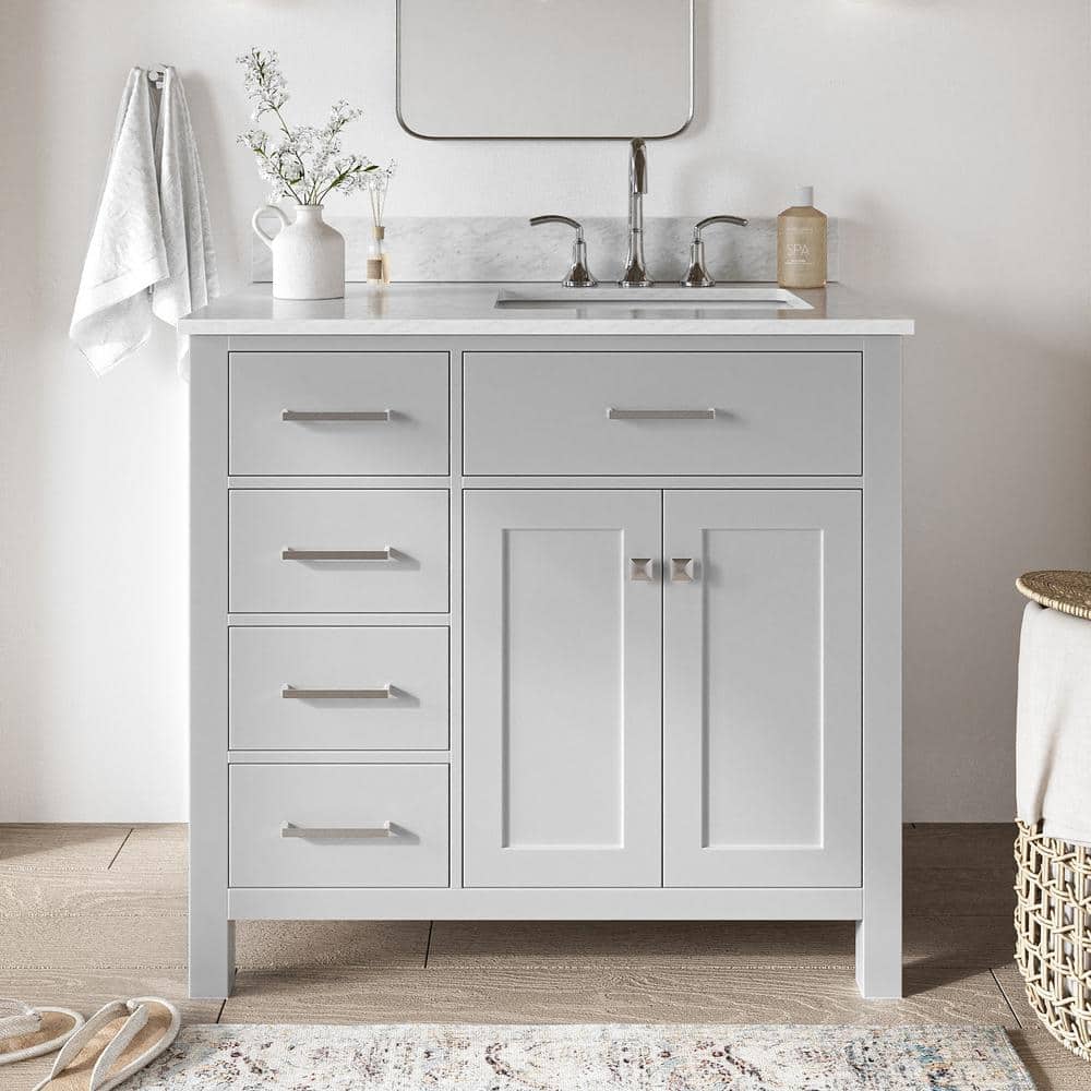 Bristol 36 in. Single Sink Freestanding Bathroom Vanity in Gray with 0.75 in. Carrara White Marble Top price history on PriceWatchPro