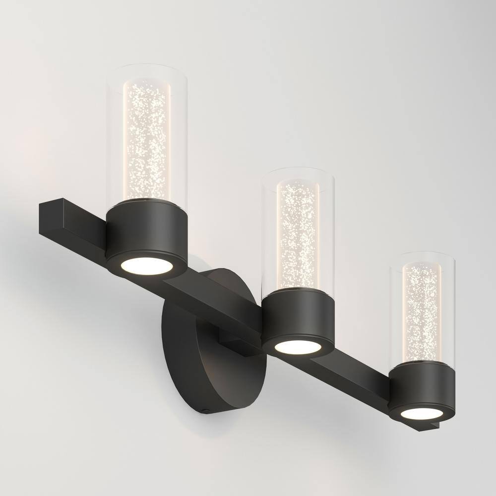 Novello Essence 3-Light Dimmable LED Vanity Light in Black with Clear Glass