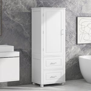 23 in. W x 16 in. D x 61.4 in. H White Linen Cabinet Freestanding Storage Cabinet with Two Drawers and Adjustable Shelf