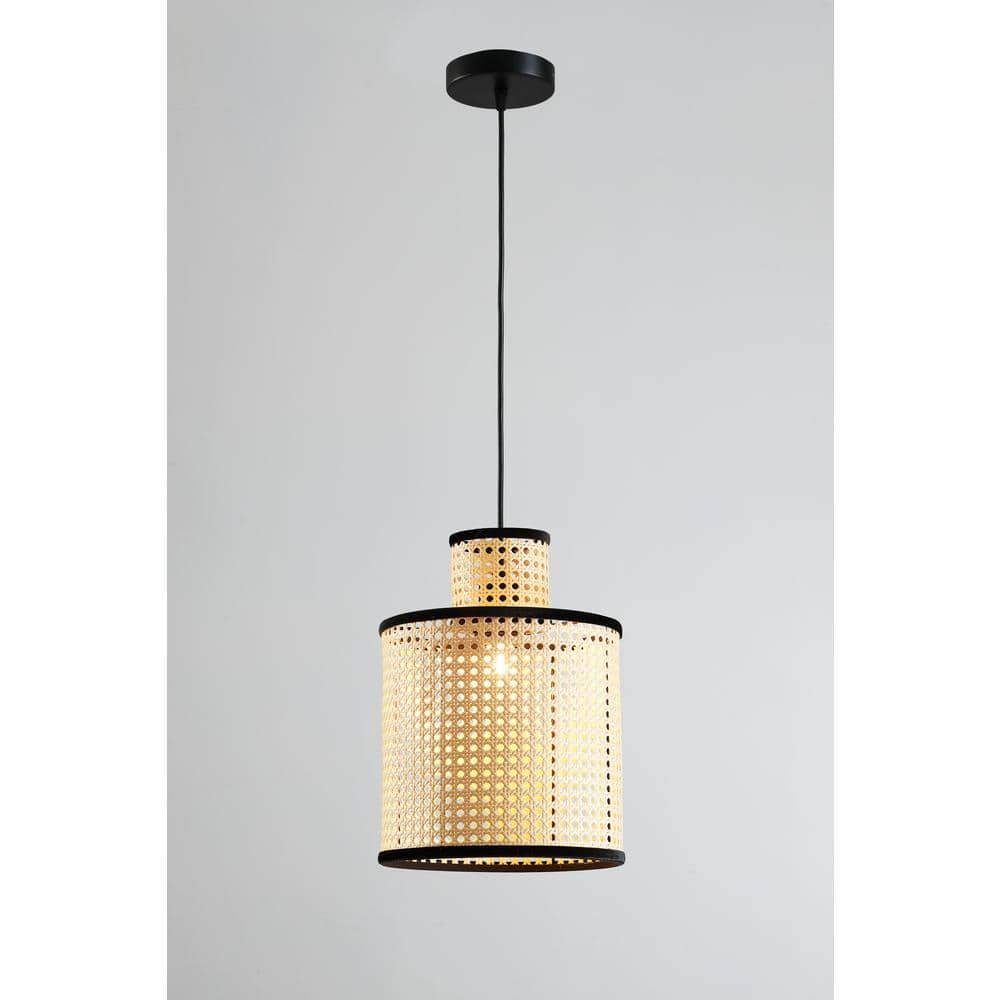 Bohemian Black Mini Pendant with Velvet-Stitched PVC Rattan Shade