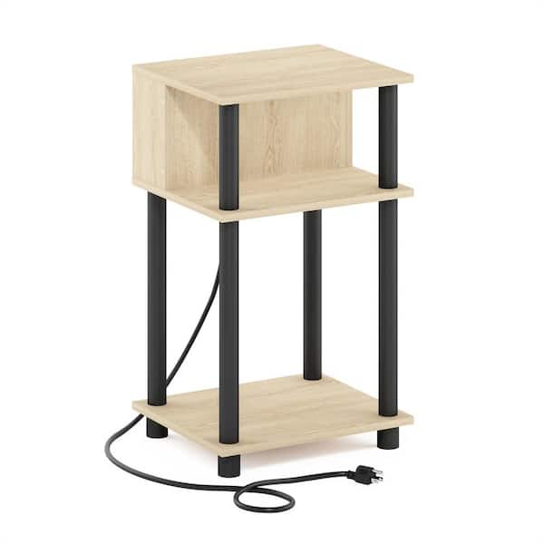 Furinno Just 13.39 in. Bauhaus Oak/Black Rectangle Wood End Table with Charging Port