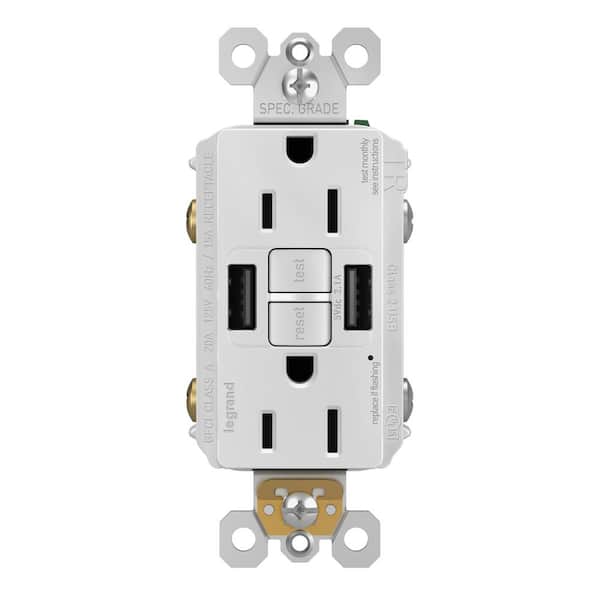 Legrand radiant 15 Amp 125-Volt Tamper Resistant Self-Test GFCI Duplex Outlet with Type A/A USB, White