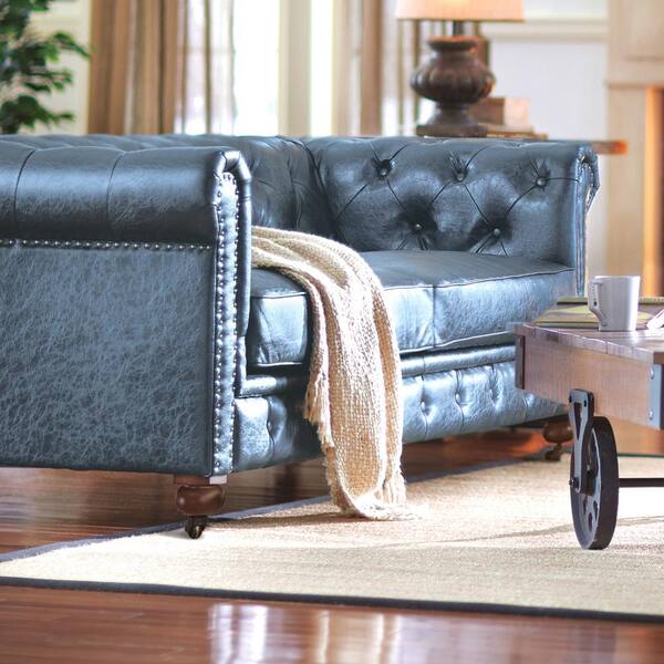 Home Decorators Collection Gordon Blue Leather Sofa 0849400310 The Depot Home Decorators Collection Gordon Blue, Paint For Leather Furniture Home Depot