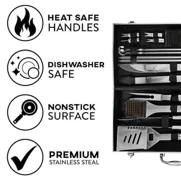YardStash Stainless Steel Dishwasher Safe Grilling Tool Set