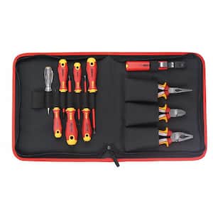 Ergonic 11-Piece VDE Insulated Professional Tools Set - Pliers, Screwdrivers, Cable Stripper and Voltage Tester