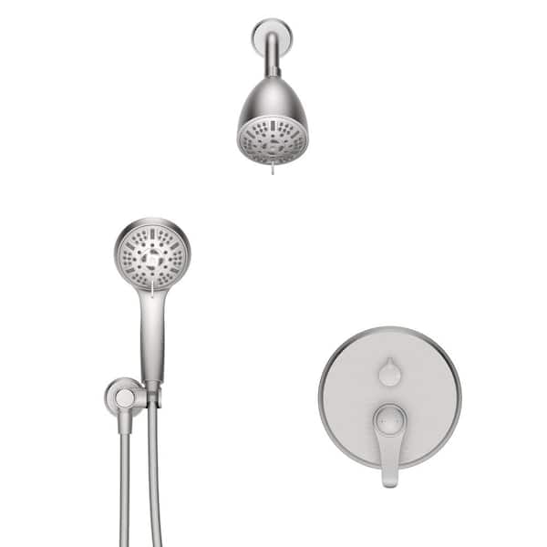 MYCASS 1-Handle 9-Spray Shower Faucet 2 GPM with Adjustable Flow Rate in Brushed Nickel(Valve Included)