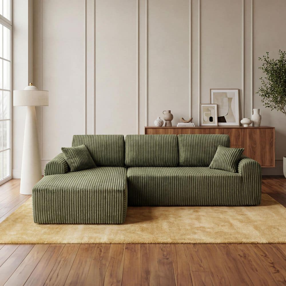 Gridon 109.8 in. Round Arm Corduroy L-Shape Sectional Sofa Couch Set For Living Room, in Olive Green price history on PriceWatchPro