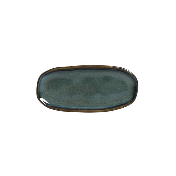 PORTO BRASIL 6.49 in. Oceano Dark Blue Stoneware Shallow Oval Platter Organic (Set of 4)