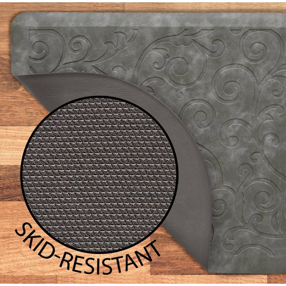 Gray Faux Leather Anti-Fatigue Kitchen Mat, 48" Semi-Circle