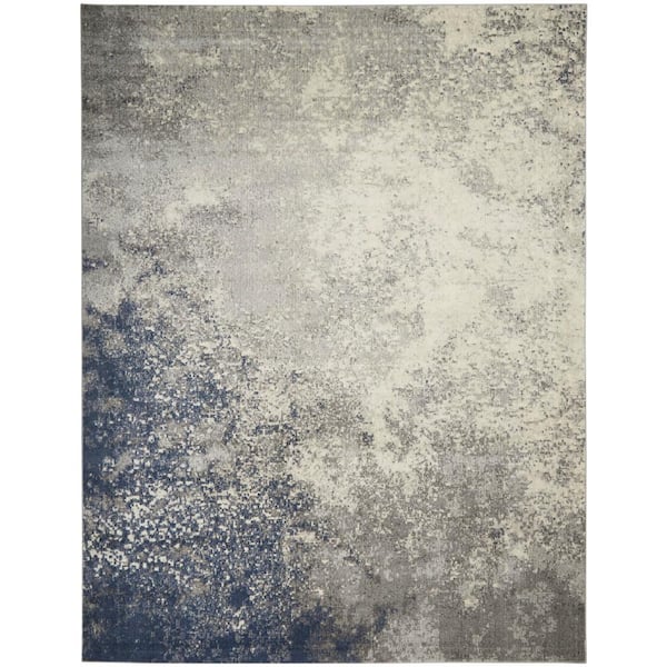Nourison Passion Charcoal Ivory 9 ft. x 12 ft. Abstract Contemporary Area Rug