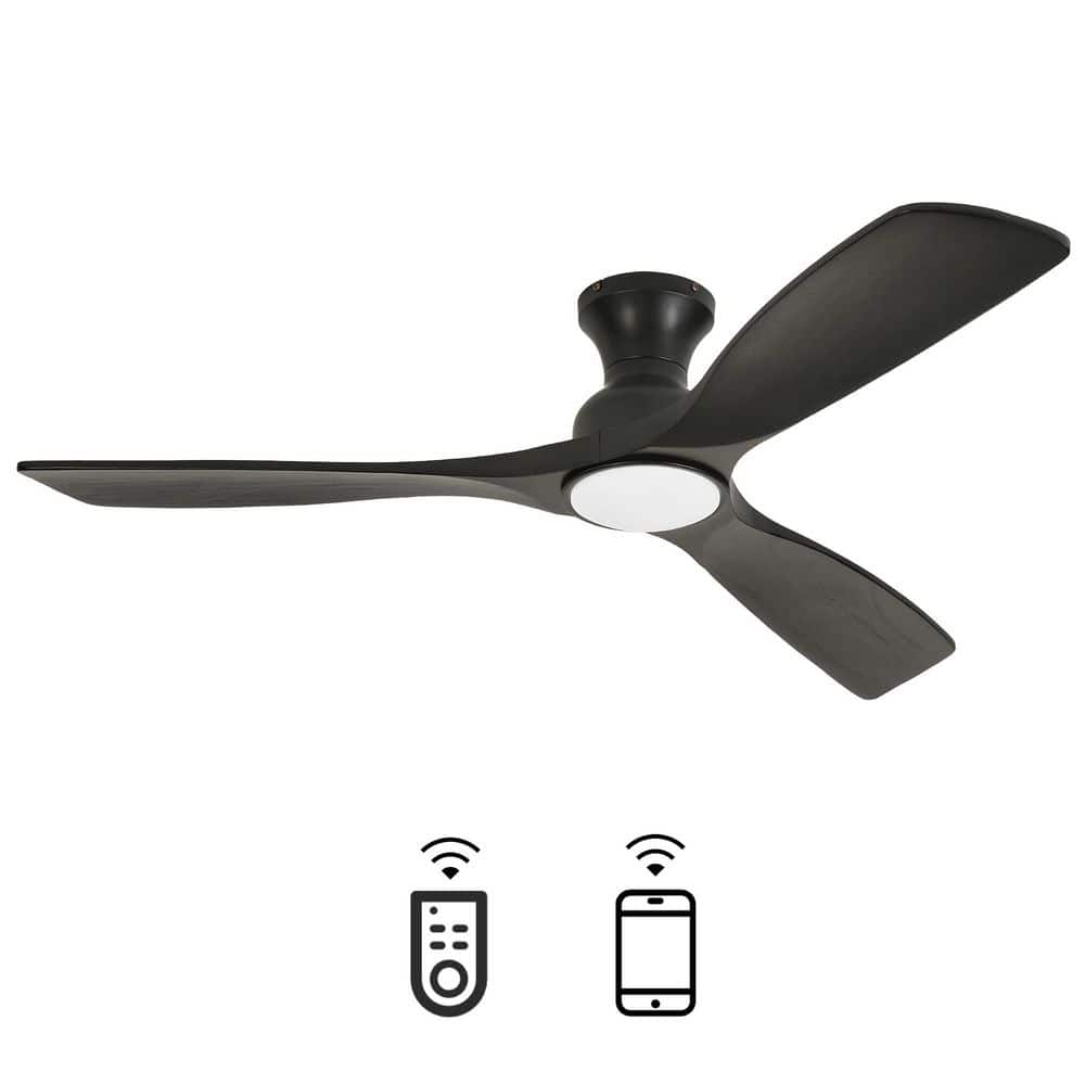 52 in. LED Indoor Modern Dark Black Low Profile 3 Blades Flush Mount Ceiling Fan with Light Integrated LED with Remote price history on PriceWatchPro