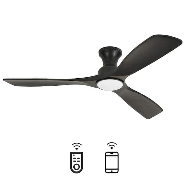 52 in. LED Indoor Modern Dark Black Low Profile 3 Blades Flush Mount Ceiling Fan with Light Integrated LED with Remote