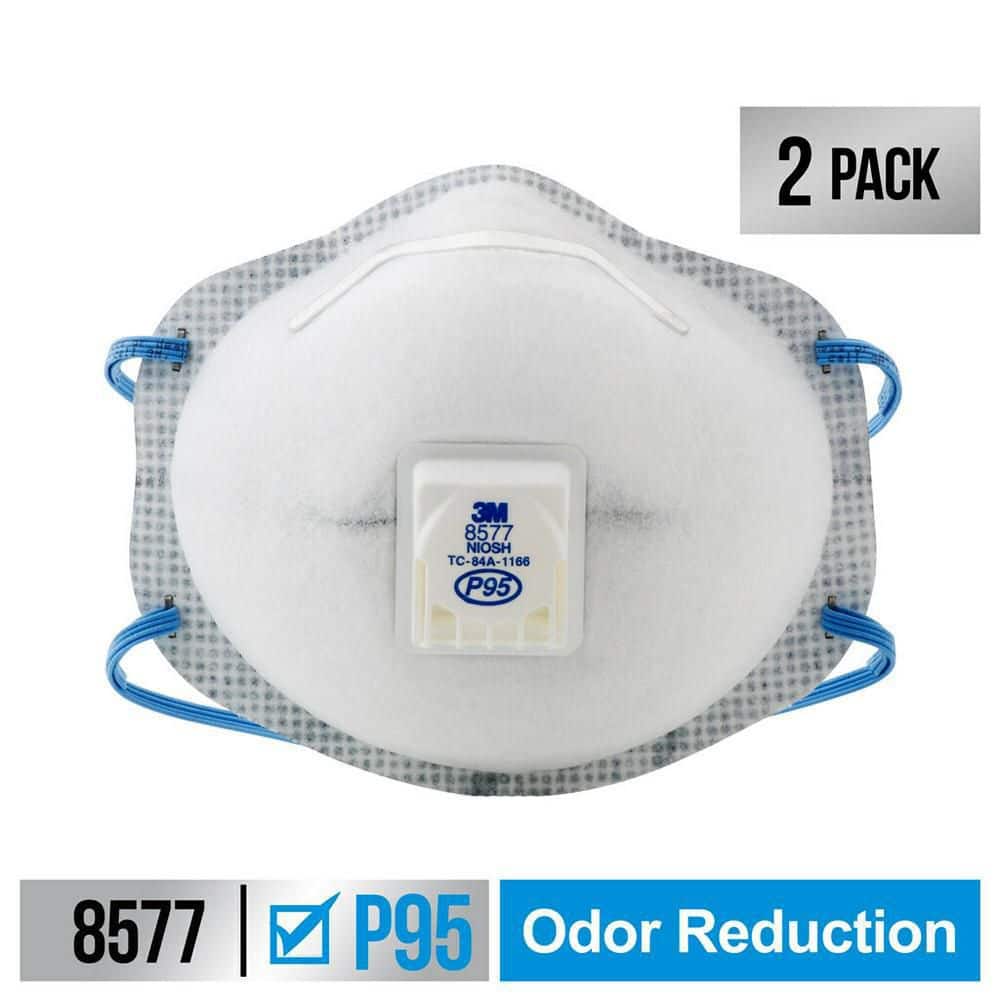 3M 8577 P95 Paint Odor Disposable Respirator Mask with Cool Flow Valve (2-Pack), White -  8577P2-DC-PS