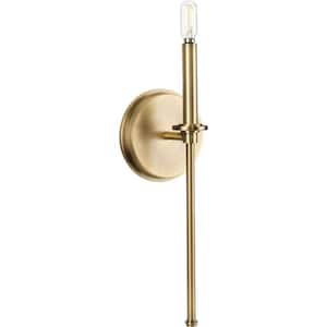 Elara 5.75 in. 1-Light Vintage Brass New Traditional Wall Sconce with Glass Shade Wall Light