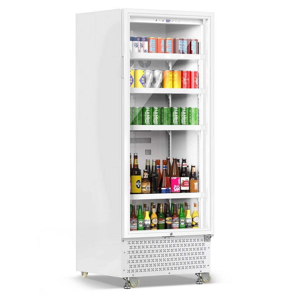 Velivi 24 in. W 14.8 cu. ft. Commercial Slim Narrow Upright Display Refrigerator 1-Glass Door Beverage Cooler in White