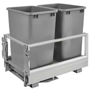 Double 35 Qt. Pull-Out Brushed Aluminum and Silver Waste Container with Rev-A-Motion