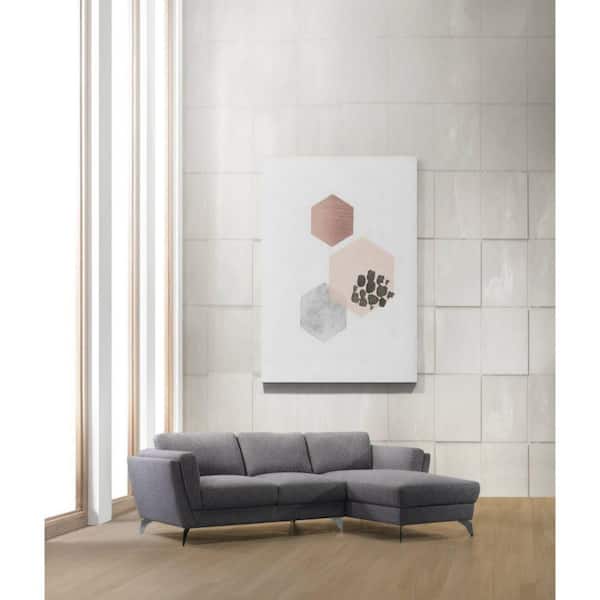 Benjara 98.43 in. Flared Arm 2-Piece Fabric L Shaped Sectional Sofa in Gray with Metal Feet
