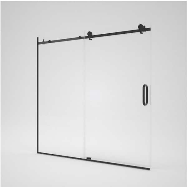 Boosicavelly 60 in. W x 60 in. H Sliding Tub Door in Matte Black with Tempered Glass