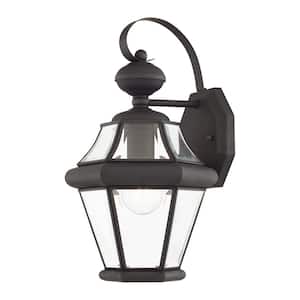 Cresthill 14 in. 1-Light Bronze Outdoor Hardwired Wall Lantern Sconce with No Bulbs Included