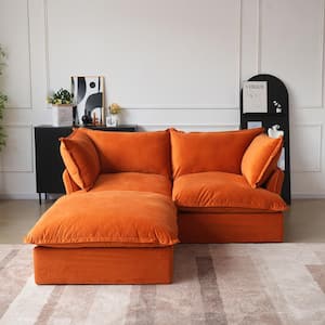 82.66 in. Wide Flared Arm Linen Down-Filled Deep Seat Modular Sofa Free Combination with Ottoman in Orange