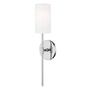 Linus 1-Light Brushed Nickel Contemporary Indoor Armed Wall Sconce with White Glass Shade