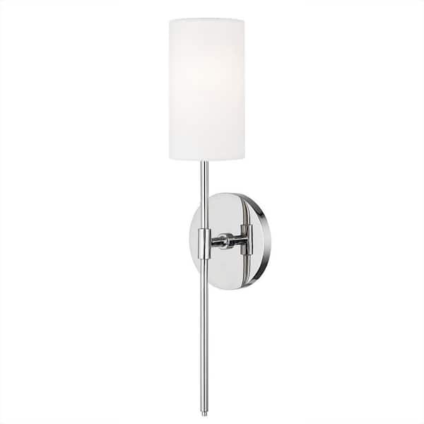 Edvivi Linus 1-Light Brushed Nickel Contemporary Indoor Armed Wall Sconce with White Glass Shade