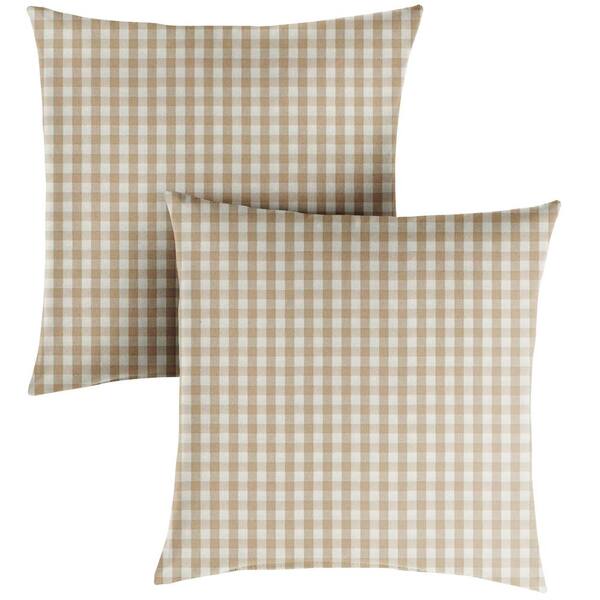 SORRA HOME Beige White Check Outdoor Knife Edge Throw Pillows 2