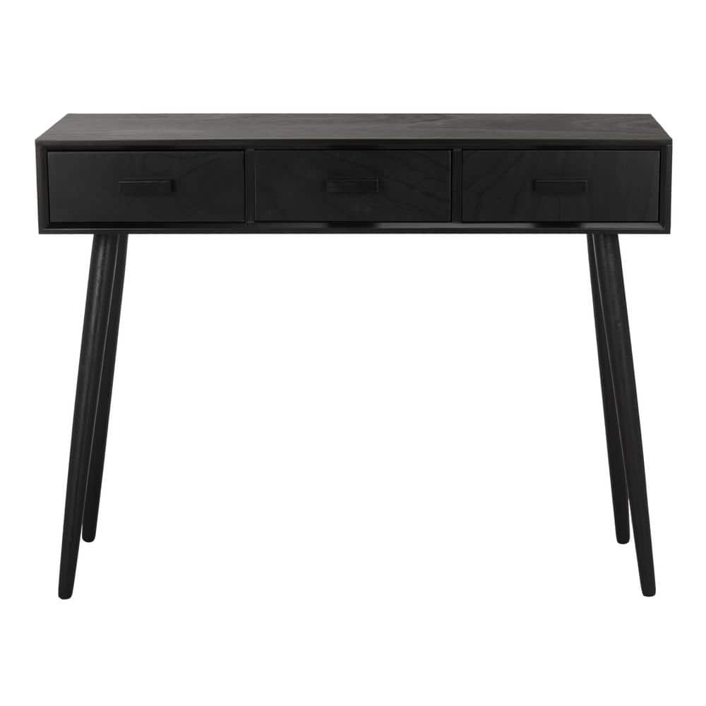 Transitional Black Rectangular Console Table with 3 Drawers