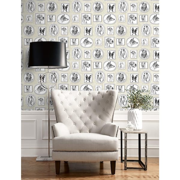 Pup Portraits Linen Vinyl Peel and Stick Wallpaper Roll ( Covers 30.75 sq. ft. )