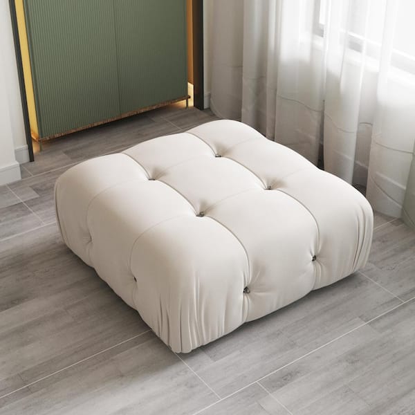 Magic Home 34.65 in. Large Square Tufted Velvet Upholstered Armless Ottoman Bench Coffee Table Living Room Apartment Sofa, Beige