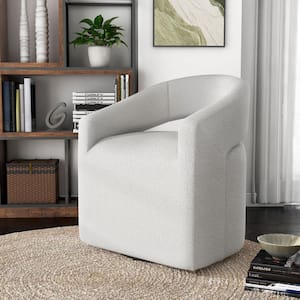 Stacy White Boho Boucle Upholstered Fabric Swivel Accent Barrel Chair