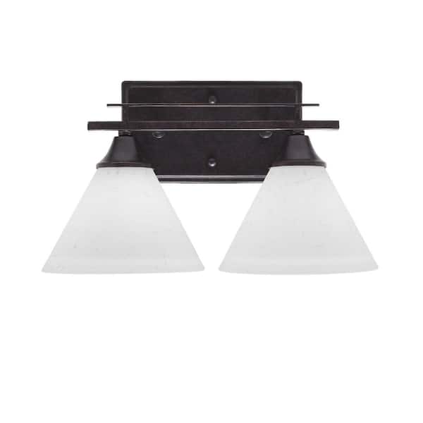 Unbranded Ontario 14 in. 2-Light Vanity Light Dark Granite White Muslin Glass Shade