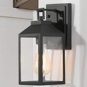 Industrial Textured Black Outdoor Lantern Sconce with Clear Glass Shade, 1-Light Exterior Wall Light for Garage Porch