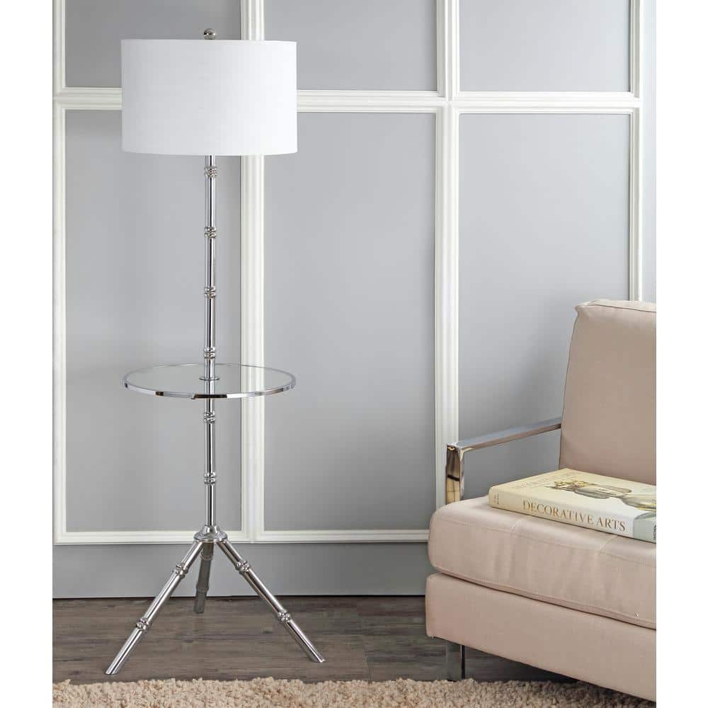 Chrome Tripod Floor Lamp with Drum Shade and Table