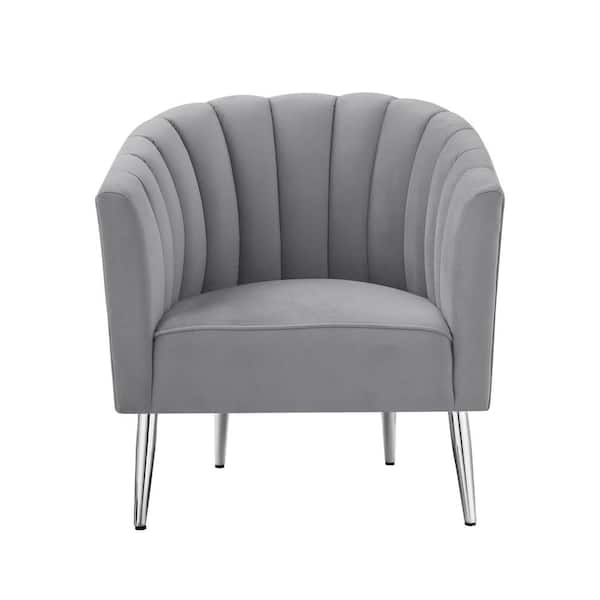 Nicole Miller Tibii Grey/Chrome Velvet Accent Chair with Upholstered ...