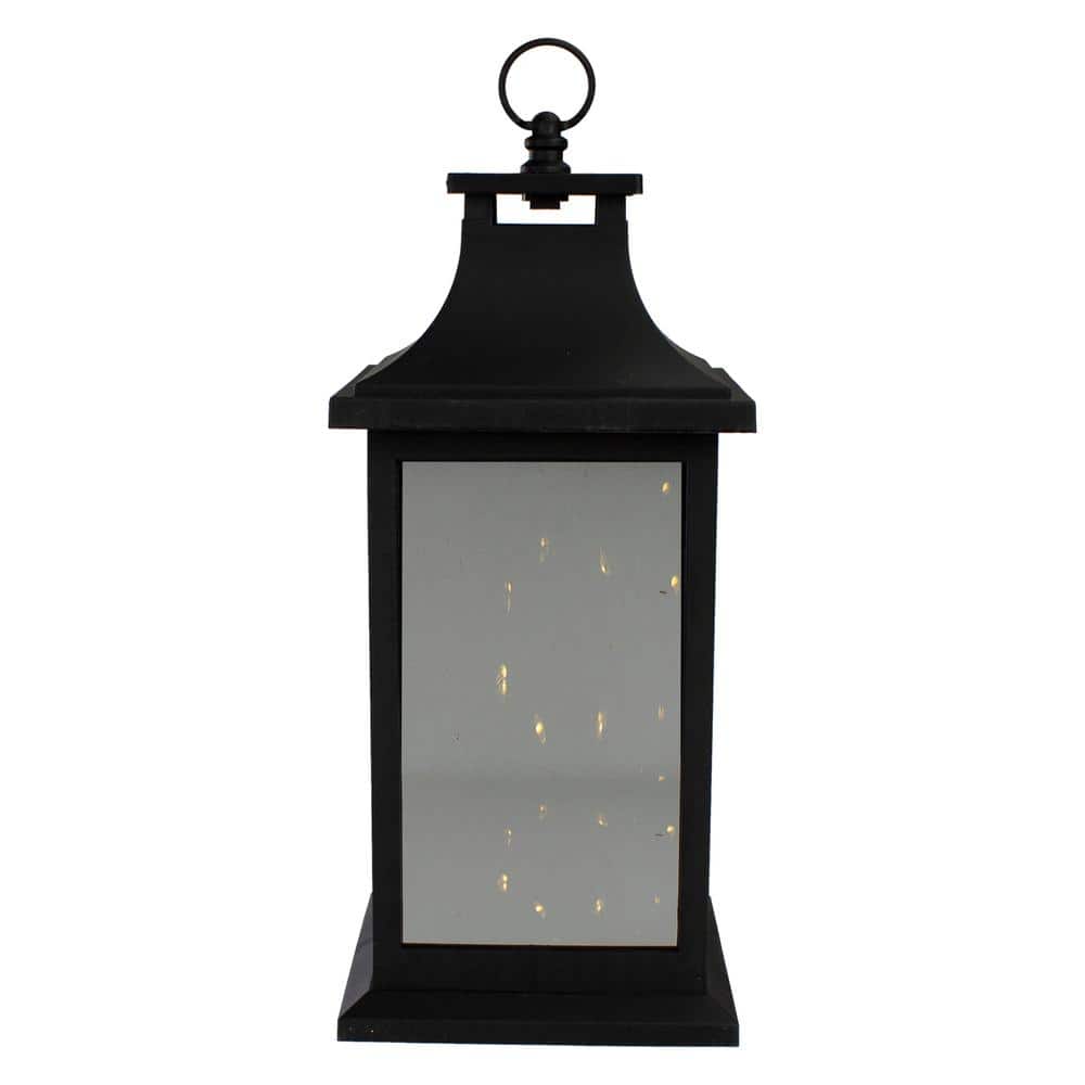 12 in. Black LED Lighted Battery Operated Lantern with Flickering Light