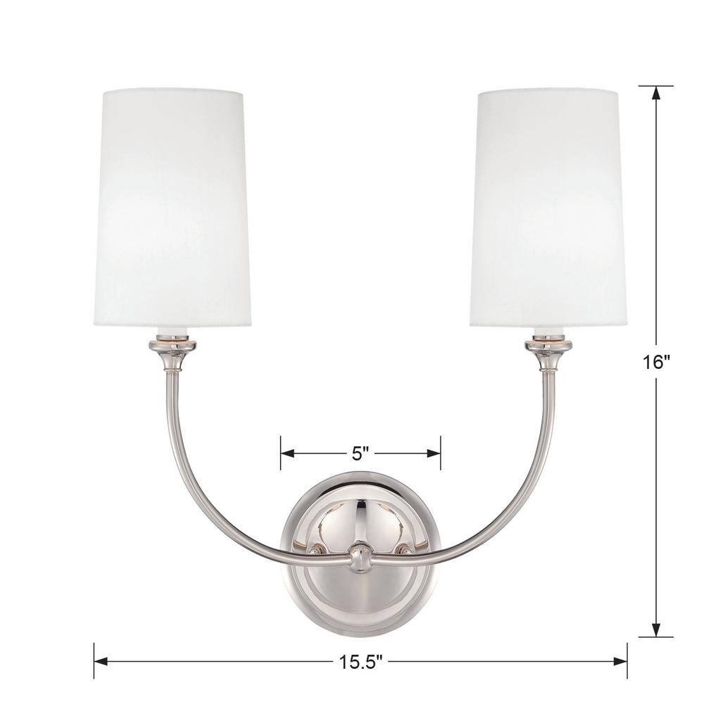 Sylvan Polished Nickel 2-Light Sconce with White Linen Cylinder Shades