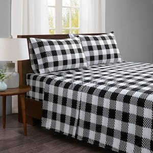 Ebony Plaid 4-piece Microfiber White Queen Sheet Set