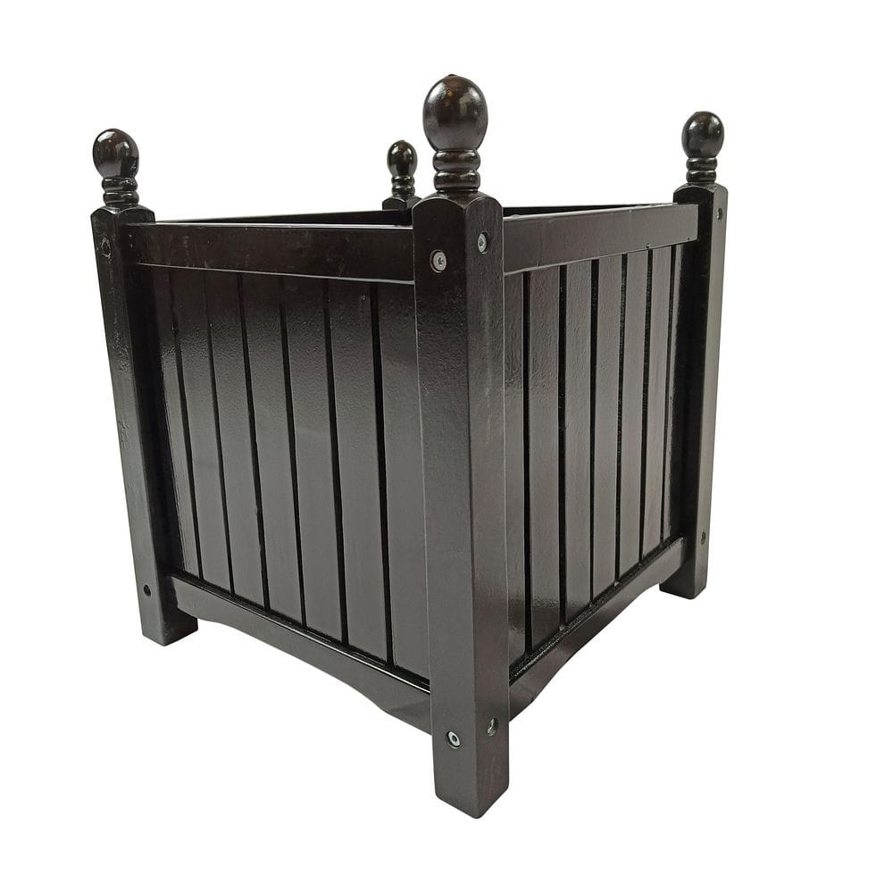 16 in. Black Wood Square Outdoor Planter Box, Rustic Flower Pot with Slatted Base for Garden or Indoor Decor (1-Pack) price history on PriceWatchPro