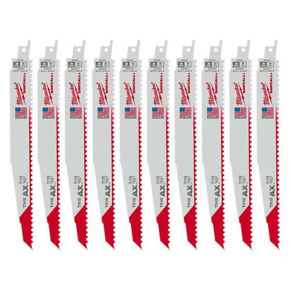 Milwaukee 9 in. 5 TPI AX Nail-Embedded Wood Cutting SAWZALL Reciprocating Saw Blades (10-Pack)