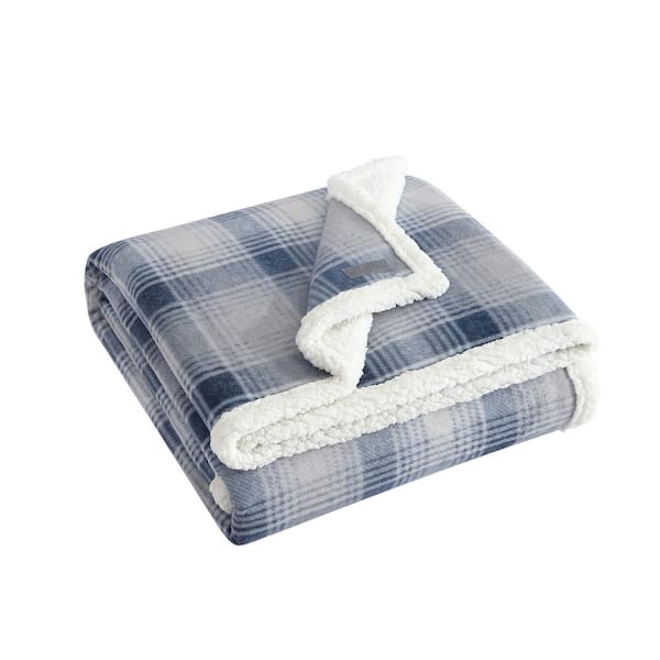 Eddie Bauer Nordic Ultra Plush Dark Blue Ikat Sherpa Reverse Throw Blanket